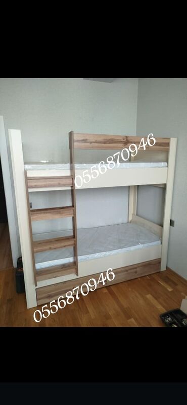 İkimərtəbəli uşaq çarpayıları: Oğlan və qız üçün, Yeni, Çarpayı, Matras ilə, Siyirməli, Laminat — 19