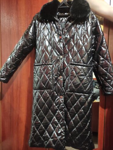 женские кожаные пальто: Пальто, Осень-весна, Длинная модель, 3XL (EU 46)