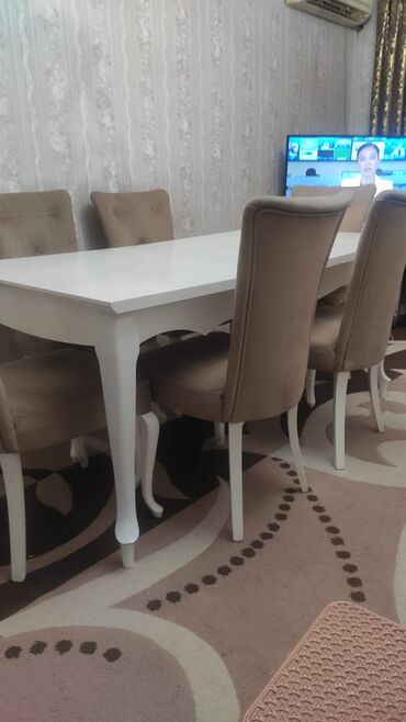 Masa və oturacaq dəstləri: Qonaq otağı üçün, İşlənmiş, Açılan, Kvadrat masa, 6 stul