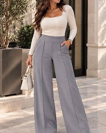Pantalone: Ženske elegantne pantalone sa širokim nogavicama i visokim strukom 2 — 6
