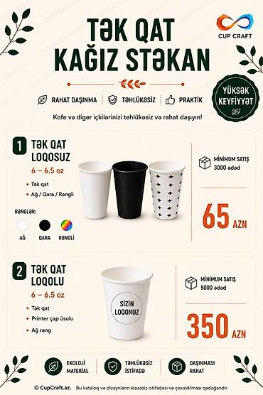 Qab-qacaq və mətbəx ləvazimatları: Tək qat kağız stəkanlar, VPM kağız və tək porsiya duz/istiot paketləri — 2