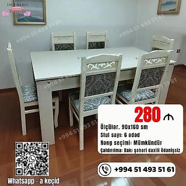tek stolar: Qonaq otağı üçün, Yeni, Açılmayan, Dördbucaq masa, 6 stul — 1