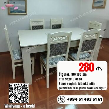 Masa və oturacaq dəstləri: Qonaq otağı üçün, Yeni, Açılmayan, Dördbucaq masa, 6 stul — 3