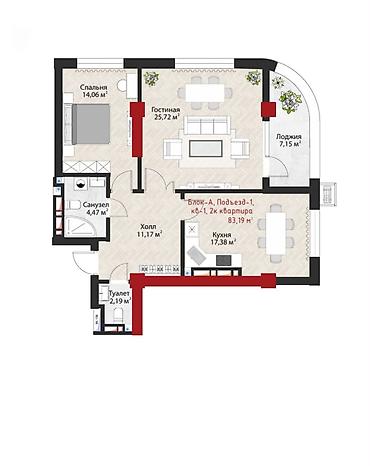 gala group: 2 комнаты, 83 м², Асанбай мкр Элитка, 2 этаж, ПСО (под самоотделку) — 2