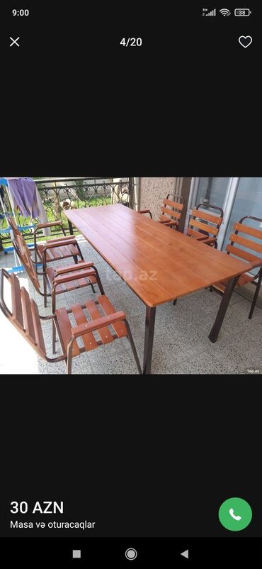 Bağ, çöl masa və oturacaq dəstləri: Yeni, Dördbucaq masa, 4 stul, Açılmayan, Stullar ilə, Taxta, Azərbaycan — 6