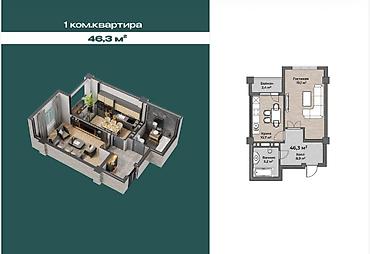 продаю кв 7мкр: 1 комната, 47 м², 7 этаж, ПСО (под самоотделку) — 5