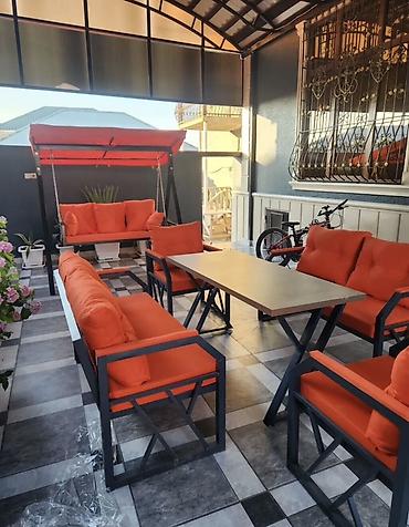 bag ucun masalar: Açıq havaya uyğun metal karkaslı bağ‑terras mebel dəsti Tərkib: - 1 — 2