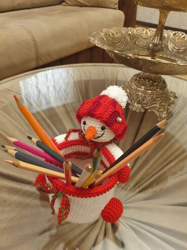 Yeni il oyuncaqları və bəzəkləri: Əl işi toxuma “qar adam” formalı çoxməqsədli təşkilatçı/mişka qabı — 9
