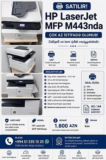 samsung tab a 7: 🖨️ HP LaserJet MFP M443nda — ÇOX AZ İSTİFADƏ OLUNUB | TƏCİLİ SATILIR — 1