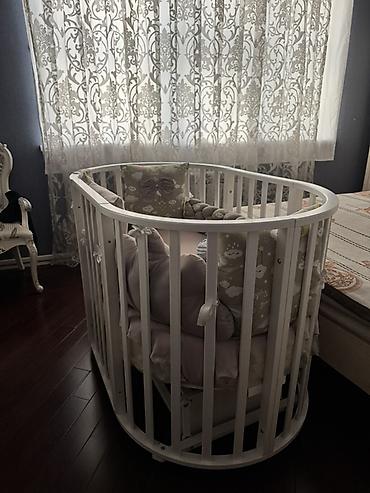 Детская мебель: Ağ rəngli beşik – oval/uzunsov dizayn - Material: möhkəm ağac — 4