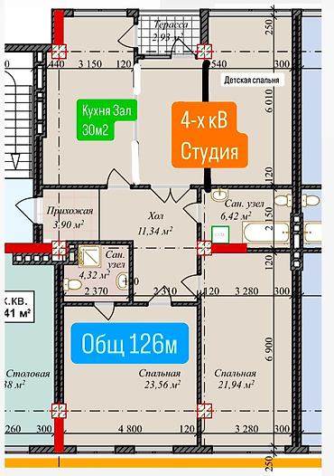 Продажа квартир: 3 комнаты, 126 м², Элитка, 4 этаж, Готовая ПСО (под самоотделку) — 15