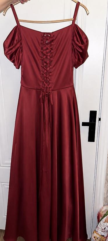 Qadın geyimləri: Şərab rəngində atlas maxi don 40 ölçü - Material: parlaq, axıcı — 2