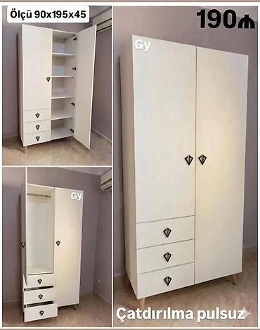 Ağ rəngli iki qapılı şkaf - Ölçü: 90 x 195 x 45 sm (şəkildə