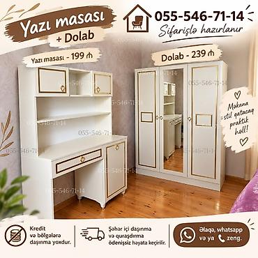 Yazı masası və dolab dəsti – klassik ağ rəngdə, qızılı haşiyələr və lalafo.az -da Yazı masası və dolab dəsti – klassik ağ rəngdə, qızılı haşiyələr və
