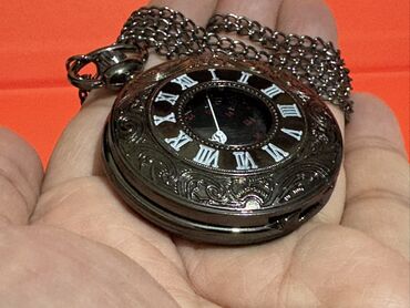 Əntiq saatlar: Klassik cib saatı – qara metal korpus və zəncir - Dizayn: Qapaqlı — 6