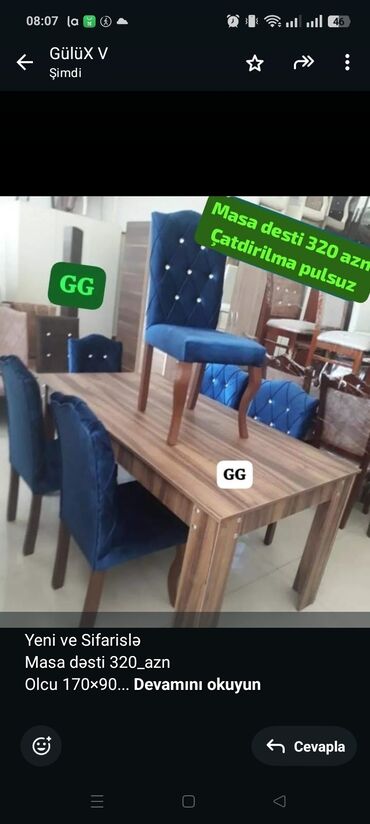 Çəngəllər: Yeni ve Sifarislə Masa dəsti 320_azn Olcu 170×90 Material laminat Reng