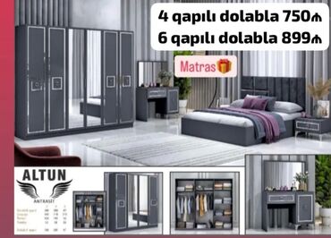 Yataq otağı dəstləri: 2 təknəfərlik çarpayı, Dolab, Tumba, 2 tumba, Azərbaycan, Yeni