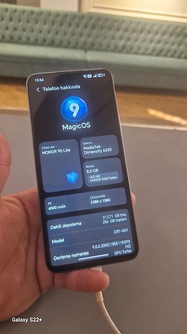 Honor 90 Lite, 256 GB, rəng - Boz, Sensor, Barmaq izi, İki sim kartlı