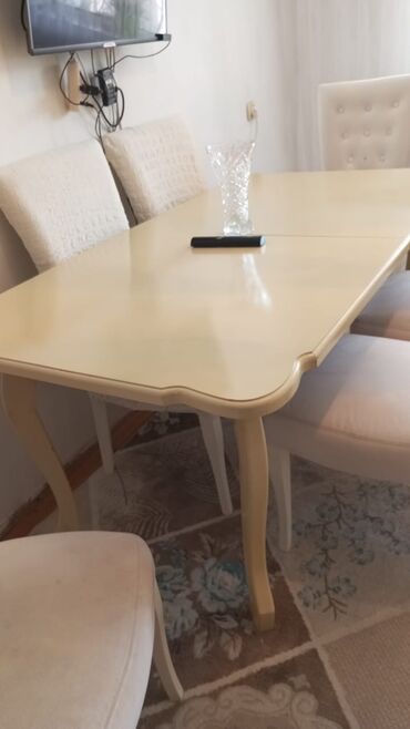 masa dəsti: Qonaq otağı üçün, İşlənmiş, Açılan, Dördbucaq masa, 6 stul