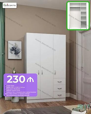 3 qapılı geyim dolabı - Ölçü: 47 × 200 × 120 sm - Material: 18 mm