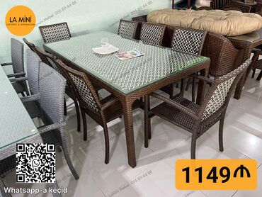 турецкая мягкая мебель в баку: Balkon üçün, Açılmayan, Dördbucaq masa, 8 stul