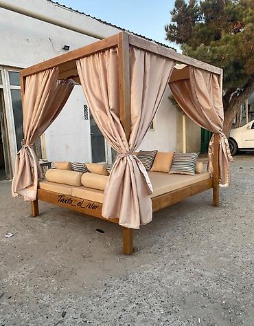 hovuz üçün şezlonq: Hovuz kənarı pavilyonlu lounge çarpayısı - Material: təbii masif ağac — 2