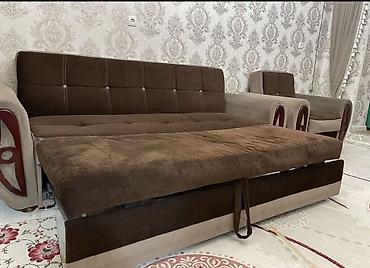 диван кровать трехместный: Комплект мягкой мебели, Б/у, Самовывоз, цвет - Коричневый — 4