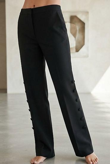 obim kukova: Elegantne ženske pantalone – crne, ravnog kroja sa visokim strukom — 1