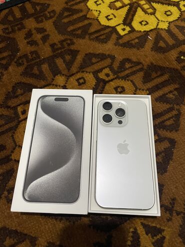 мобильные телефоны айфоны: IPhone 15 Pro, Б/у, 256 ГБ, White Titanium, Защитное стекло, Кабель, Коробка, 87 %