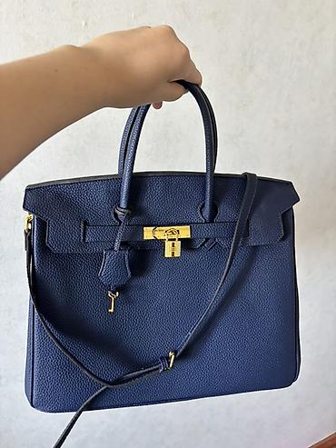 золотистые: Сумка-Birkin люкс качества, темно‑синего цвета, с золотистой — 4