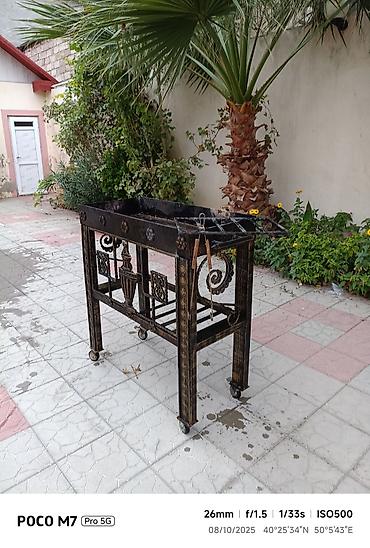 odun taxta: Yeni alinip.Dekorativ metal manqal/şiş kabab sobası - Material — 6
