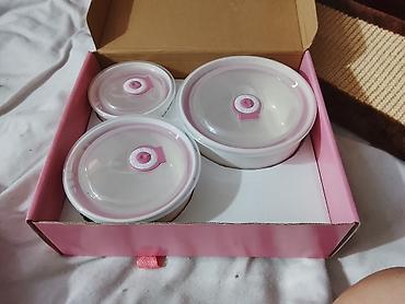 вакуумные крышки: Набор керамических мисок с вакуумными крышками Pink Love - В — 2