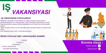 Сфера образования: Iş vakansiyaları üçün grafik tasarımlar yeni elanlar hazırlayıram. Siz