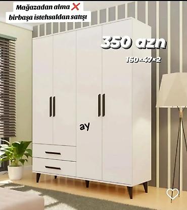 Dolablar: Yeni, 4 qapılı, Siyirməli, Ağ, Açılan, Düz dolab — 1