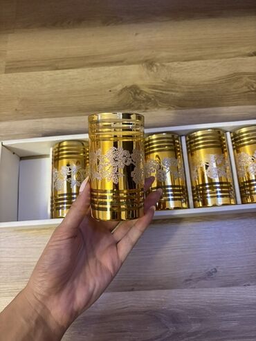 plastik qapi gence: Çay dəsti, rəng - Qızılı, Şüşə