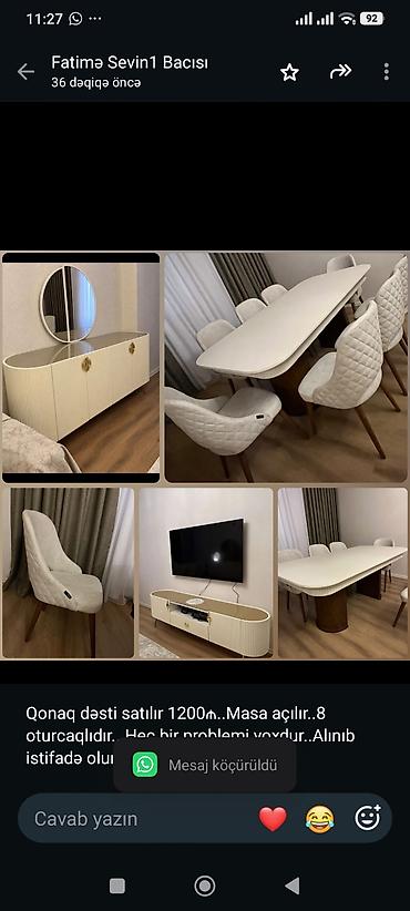 Qonaq dəsti satılır 1200₼. Masa açılır. 8 oturcaqlıdır. Heç bir