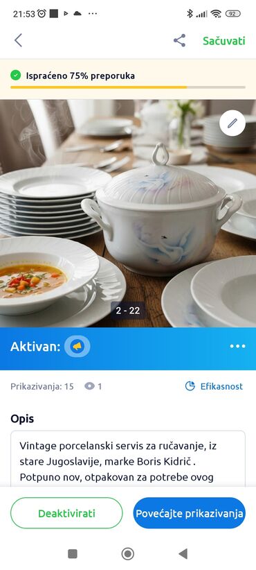 Kompleti posuđa: Vintage, veliki, porculanski servis za ručavanje potpuno nov — 1