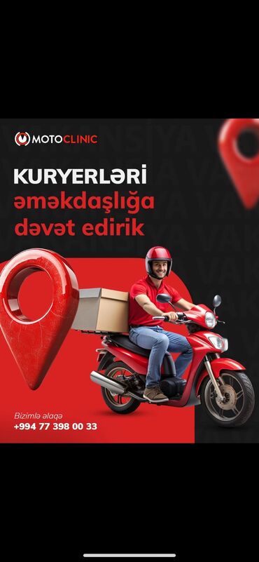 9333 taksi vakansiya: Kuryer teleb olunur oz moto olan 900 azn +%