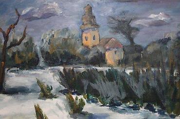 za kucu: SLIKA PEJZAŽ ZIMA, IMPRESIONIZAM, ULJE NA PLATNU, 40 X 50 | Slika sa — 3
