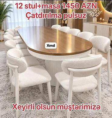 12 stul + masa dəsti - Məhsul: Uzadılmış oval formalı yemək masası və