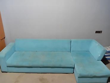 Mavi rəngli L formalı künc divan. sinigi sokuku yoxdu. real alciya