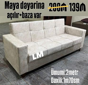 düz divan: Açılan mexanizimli divan – baza ilə - Model: yumşaq bej rəngli, düz — 1