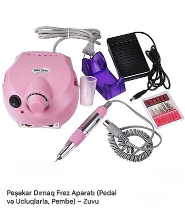 Peşəkar Dırnaq Frez Aparatı – pedal və ucluqlarla, pembe rəng
