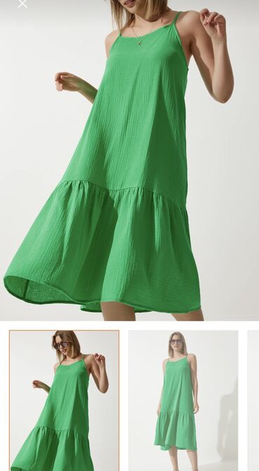 платье зеленое: Повседневное платье, Турция, Лето, Длинная модель, M (EU 38)