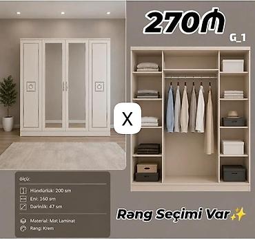 divar refleri: G1 model paltar şkafı - Ölçülər: hündürlük 200 sm, eni 160 sm — 1