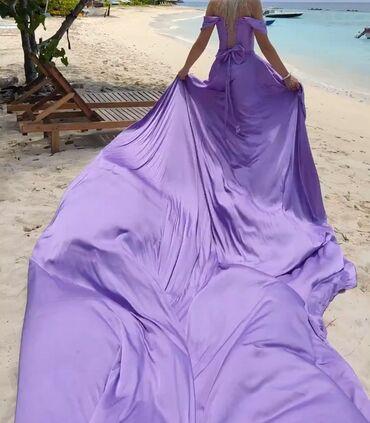 фиолетовое длинное платье: Вечернее платье, Длинная модель, Атлас, Шлейф, S (EU 36)