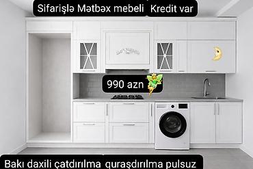 xususi hazırlanmış mebel: Sifarişlə mətbəx mebeli – klassik ağ dizayn, şüşəli vitrin qapılar — 1