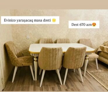 Masa və oturacaq dəstləri: Qonaq otağı üçün, Yeni, Açılan, Dördbucaq masa, 6 stul