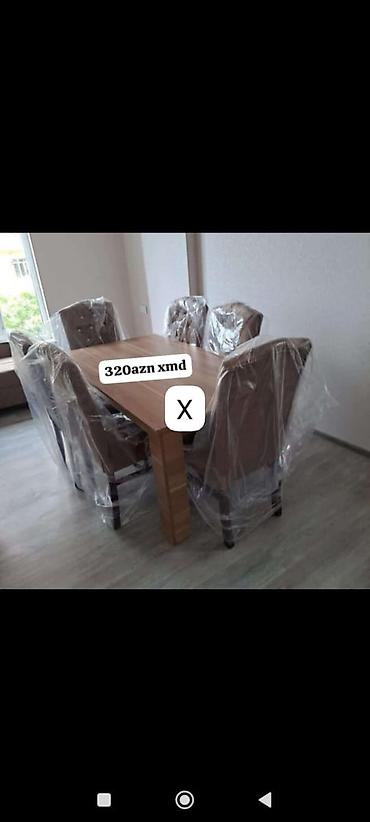 Yemək otağı dəsti - Tərkib: düzbucaqlı taxta masa + 6 yumşaq