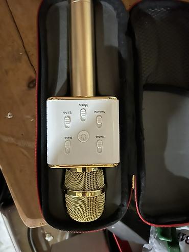 Karaoke: Portativ Bluetooth karaoke mikrofonu - Qızılı rəngdə, metal torlu — 2